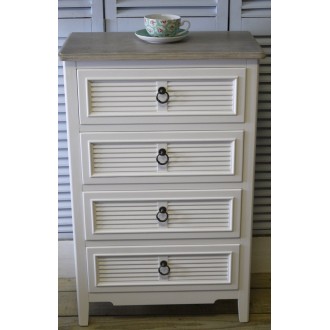 White Four Drawer Chest/Bedside Cabinet White Beach Style Wooden Top The Beach Hut Range